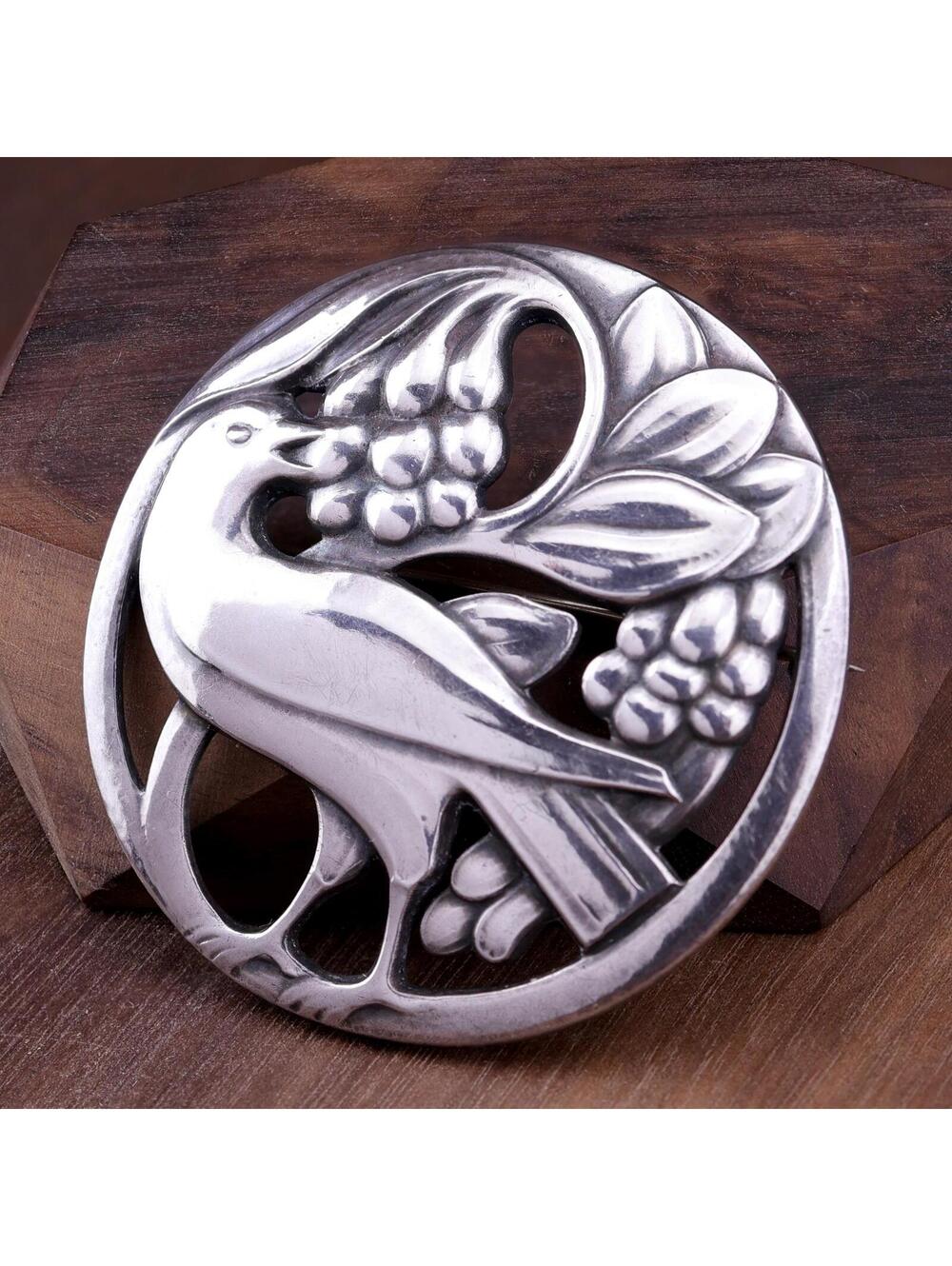 Vintage Georg Jensen #53 Sterling Silver Bird & Berries Denmark Brooch